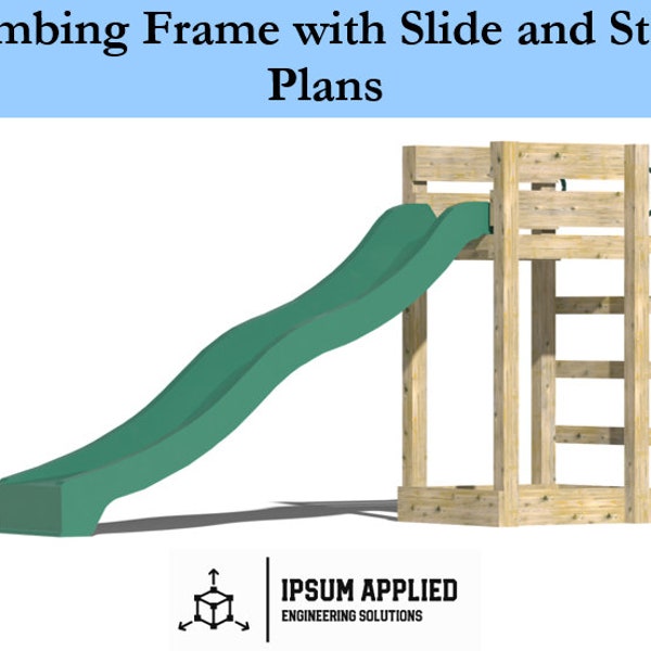 Climbing Frame with Slide and Wooden Climbers Plans & Assembly Instructions - Comes with Cut List and Step-by-Step Guide - DIY Plans