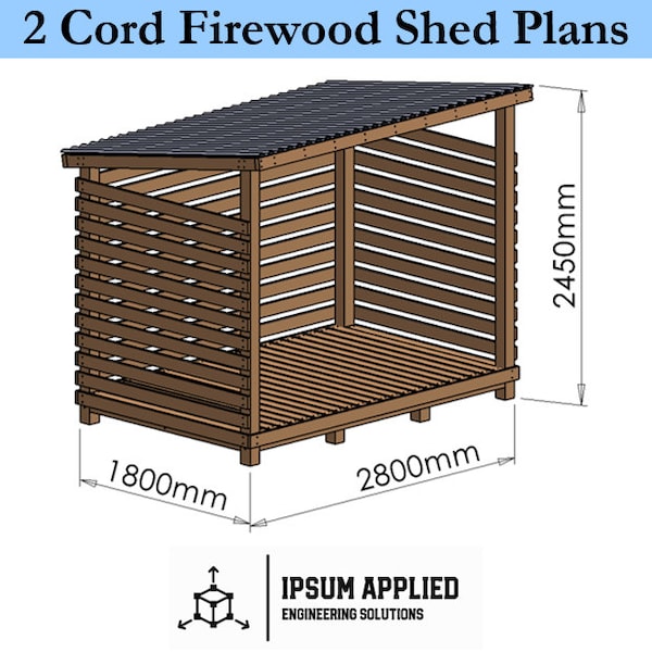 2 Cord Firewood Shed Plans & Assembly Instructions - Comes with Cut List and Step-by-Step Guide - DIY Shed Plans