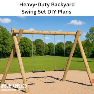 Planos de columpio de madera DIY (PDF) / Juego de patio trasero con postes redondos resistentes / Marco para 2 columpios