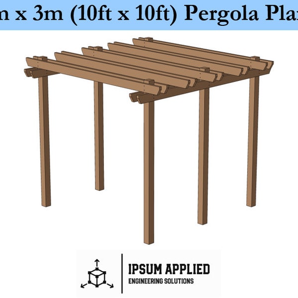 3m x 3m (10ft x 10ft) Pergola Plans & Assembly Instructions - Comes with Cut List and Step-by-Step Guide - DIY Plans