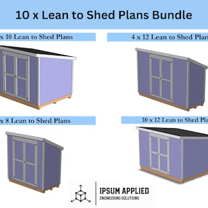 DIY Wooden Lean-To Shed Woodworking Plans Bundle PDF: 10 Sizes with Step-by-Step Instructions & Cut Lists