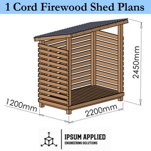 1 Cord Firewood Shed Plans & Assembly Instructions - Comes with Cut List and Step-by-Step Guide - DIY Shed Plans
