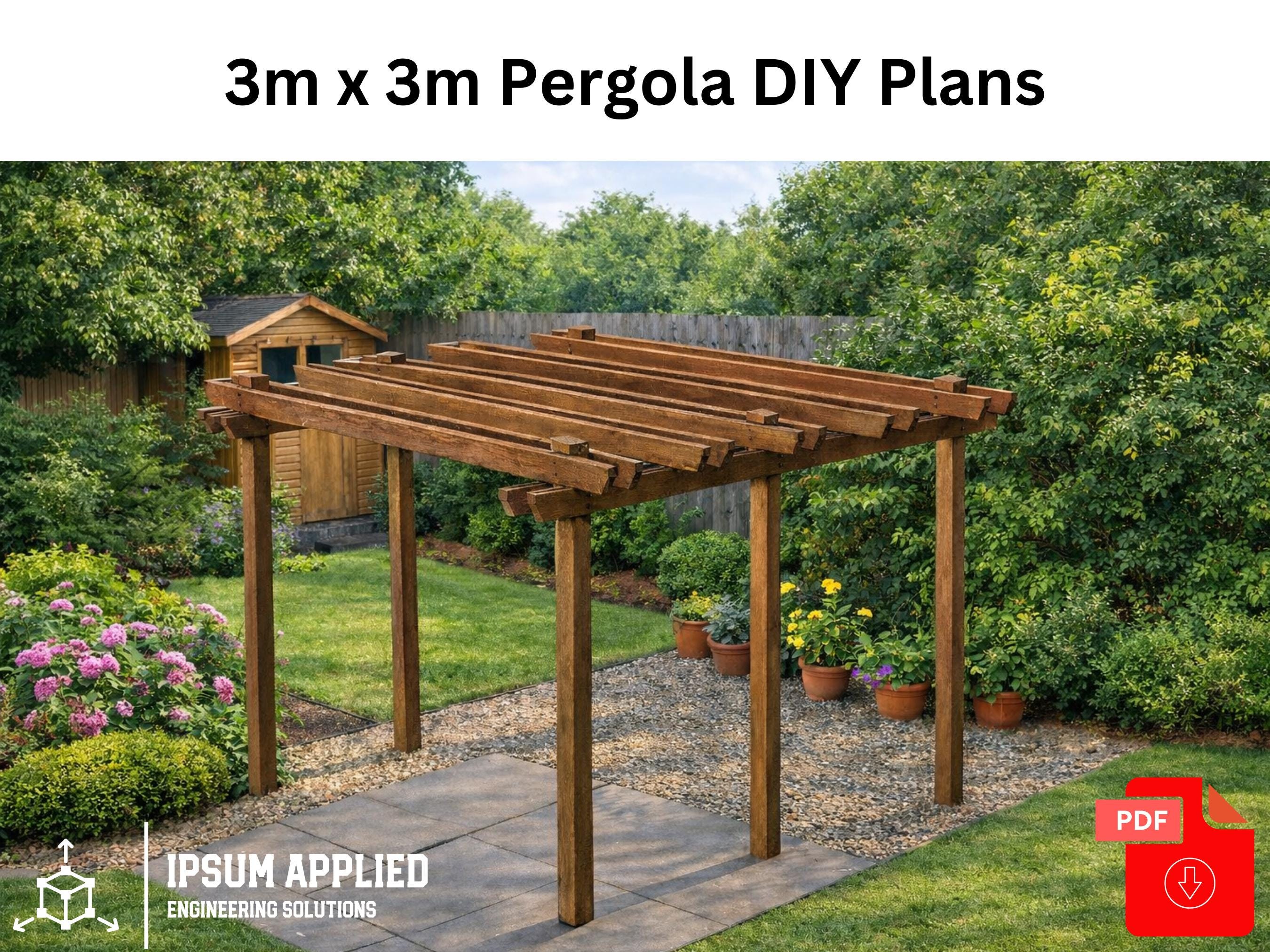 DIY 3 x 3 m パーゴラ木工プラン：屋外ガーデン構造（PDF） - Etsy 日本