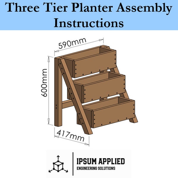Three Tier Planter Plans & Assembly Instructions - Comes with Cut List and Step-by-Step Guide
