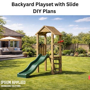 Piani fai da te per set da gioco in legno per bambini in formato PDF / Struttura per arrampicata con scivolo e rete portacarichi / Parco giochi in giardino