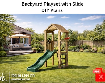 DIY Kids Wooden Playset Plans PDF | Climbing Frame with Slide & Cargo Net | Backyard Playground