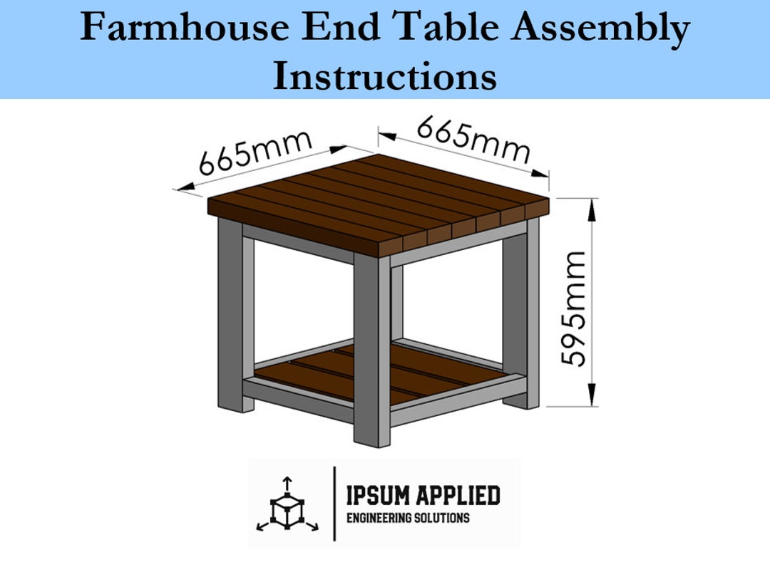 Farmhouse End Table Plans & Assembly Instructions Comes With Cut List