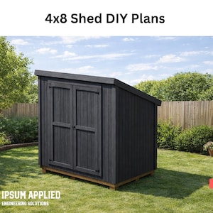 4x8 片流れ屋根の小屋の設計図（PDF）｜裏庭の小さな収納小屋の設計図｜DIY屋外木製小屋｜すぐにダウンロード