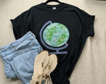 ESL Teacher Shirt - Hello Globe (Gildan)