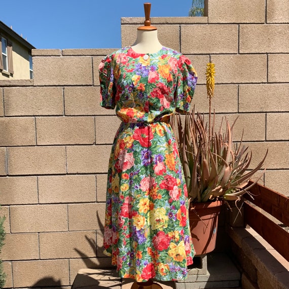 Vintage Watercolor Floral Dress M/L - image 1