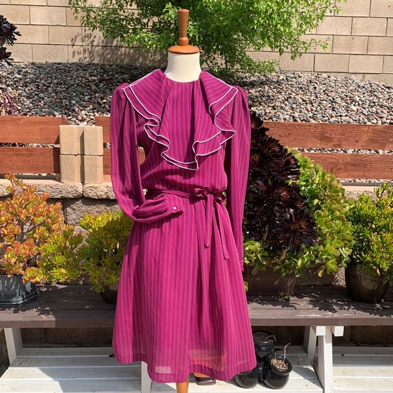 Vintage Striped Pink Prairie/Cottagecore Dress S/M - image 1