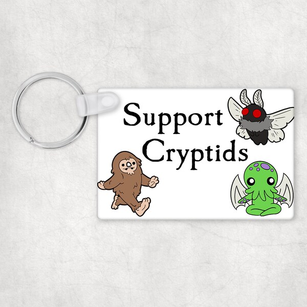 Support Cryptids Keychain | Mothman Bigfoot Nessy Creature Gift Accessory