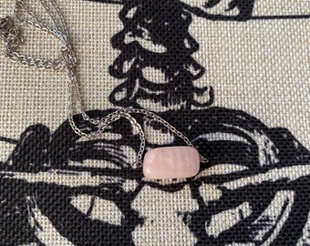 Rose Quartz Crystal Bar Necklace Stainless Steel Handmade