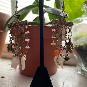 Coyote Tooth and Agate Crocodile Earrings