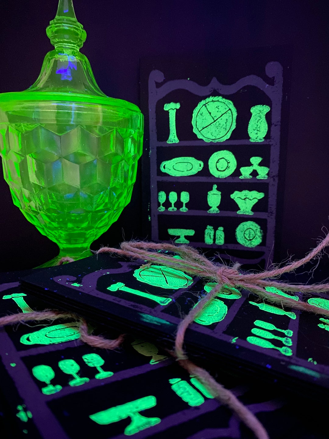 Uranium Glass Curio Handmade Block Printed Odd Greeting Card Etsy