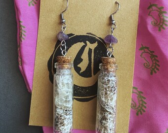 Real Snake Shed Vial Earrings Stainless Steel, Amethyst or Labradorite