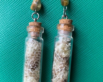 Snake Shed Earrings with Green agate Stainless Steel Handmade Earrings