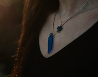 Cobalt Blue Seaglass Pendant Necklace Stainless Steel Made With Seaglass Found In the Patapsco River in Maryland