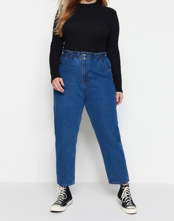 Plus Size Blue High Waist Elastic Waist Mom Jeans Etsy Canada