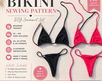 Cartamodello per bikini a triangolo per principianti / Set costume da bagno fai da te (download PDF)