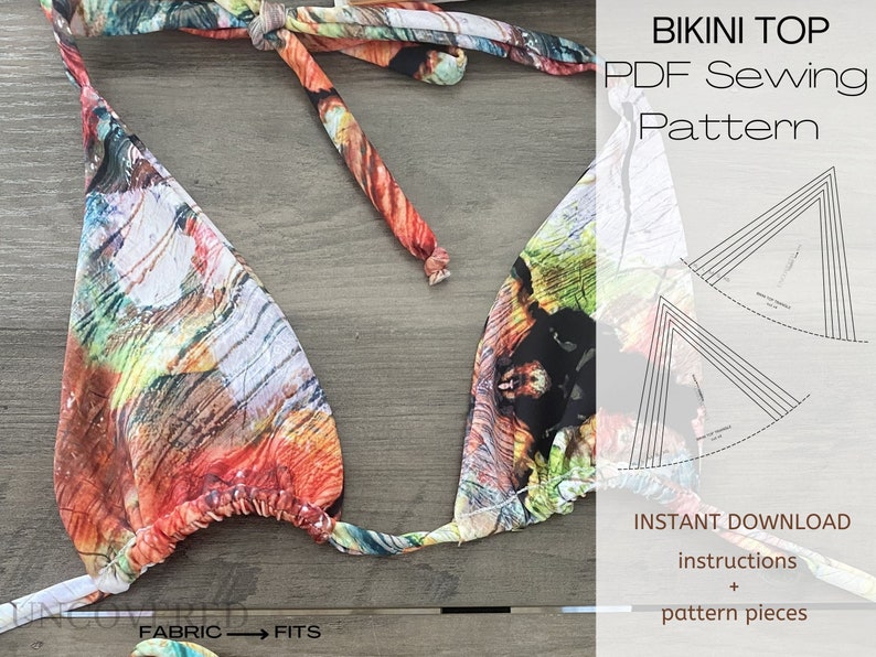 Bikini Sewing Pattern, Pdf Digital Pattern, Bikini Top Pattern, XSXL