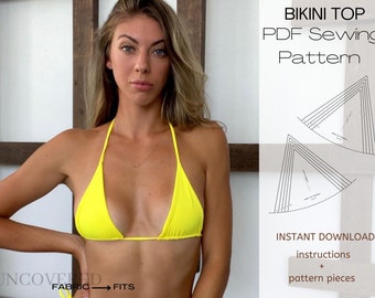 Cartamodello per bikini, download digitale, download immediato, cartamodello PDF per top bikini, taglie XS-XL, PDF digitale facile da usare, cartamodello per costume da bagno