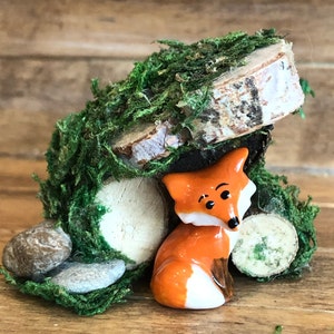 Fairy Garden Friend, Ceramic Fox with Den, Fairy Garden Accessory