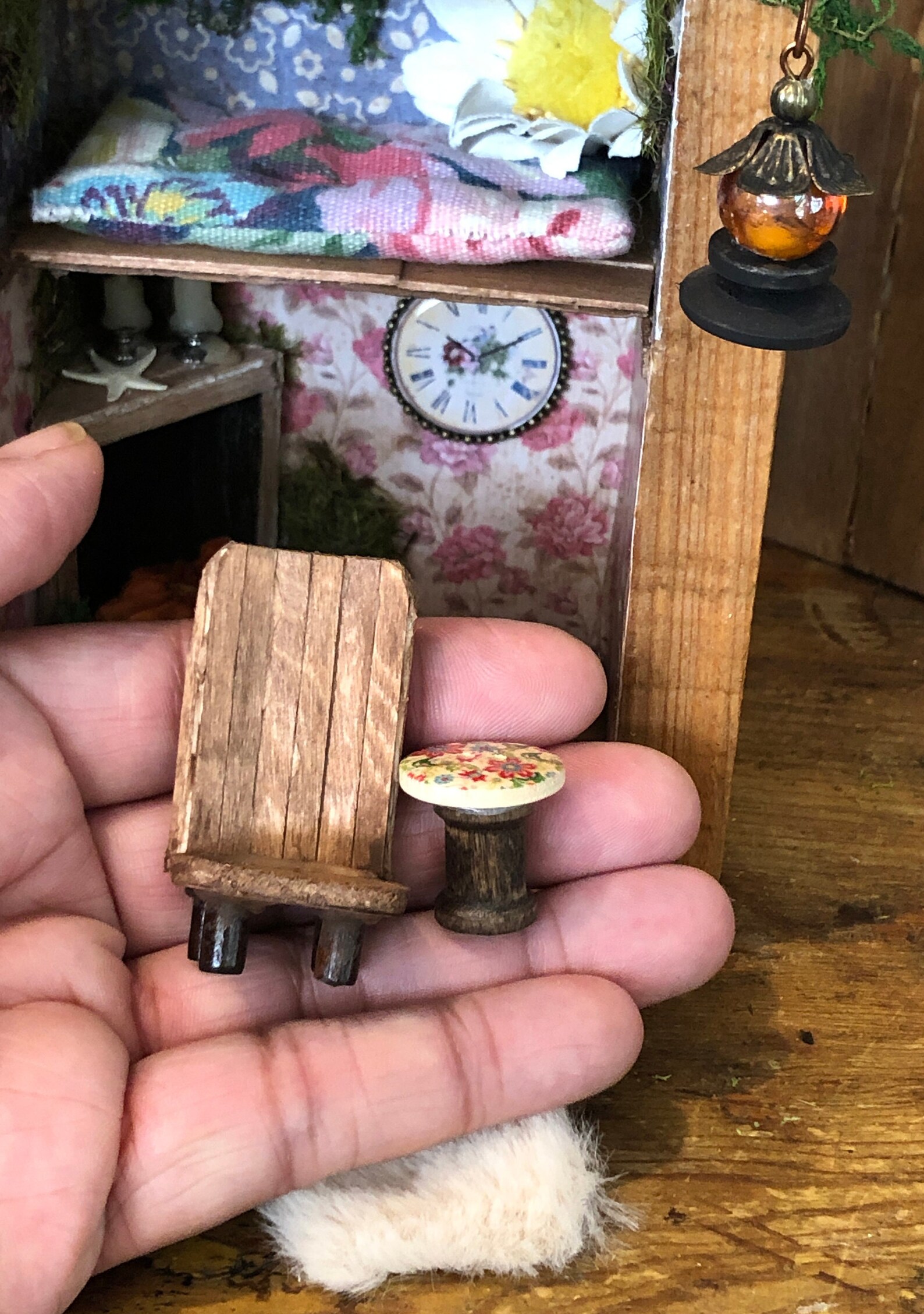 Little Wood Faerie House With Working Door and Outdoor Lantern, Garden