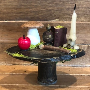 Simple Faerie Witch Side Table with Mushroom and Wand