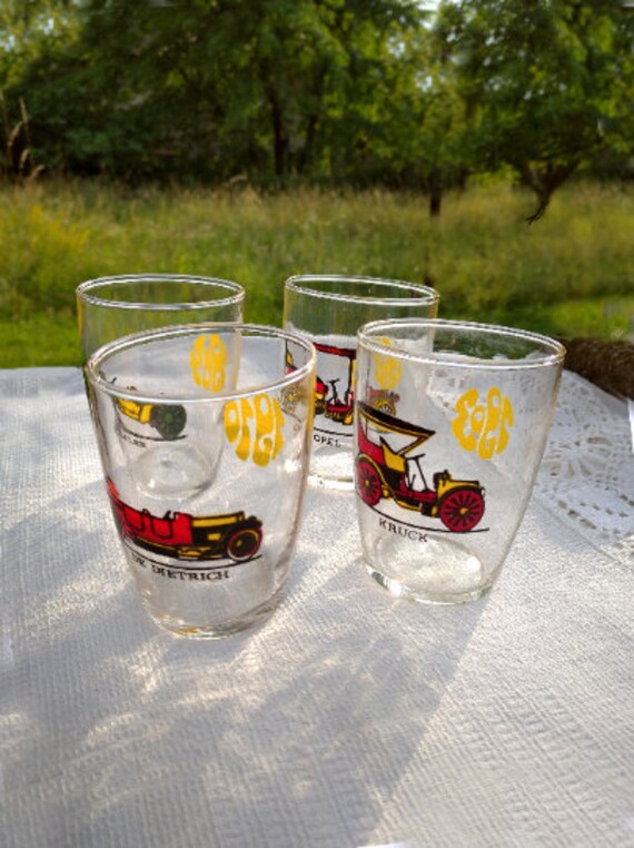 Vintage Drinking Glasses With Antique Cars retro Car Drinking - Etsy