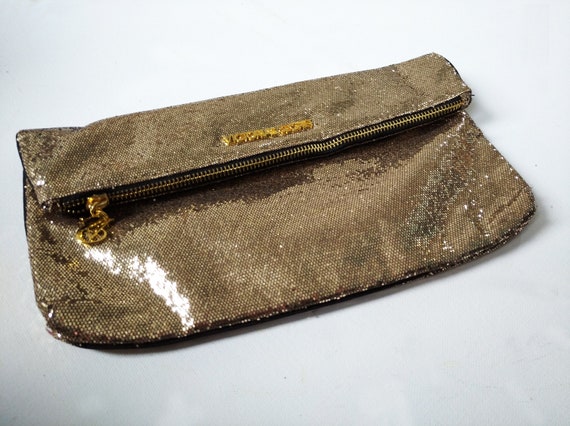 Victoria's Secret Bag Purse Gold Sequin Clutch/make up 