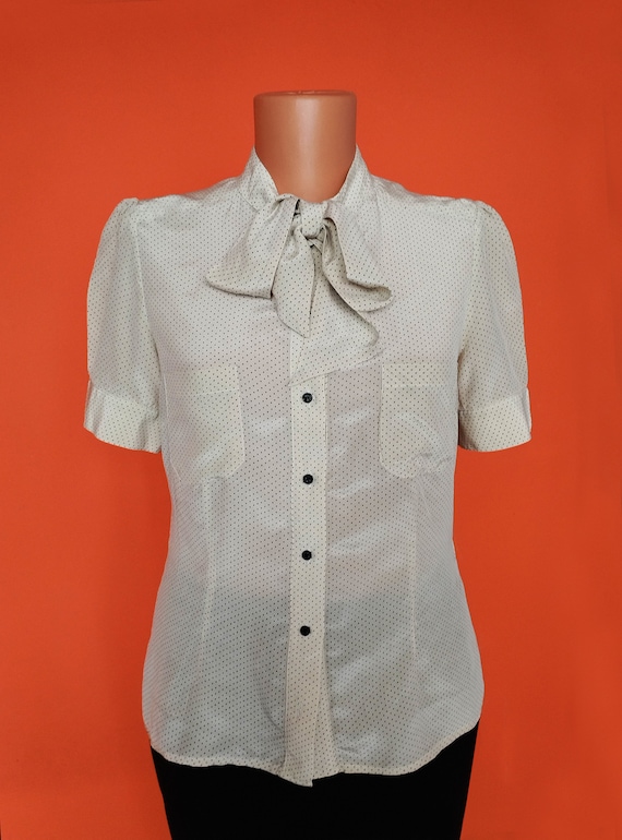 Vintage NAF NAF Shirt Women Bow Polka Dot Silk Shi