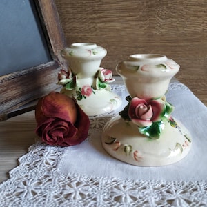Vintage Porcelain candlestick, Taper candlestick ,Porcelain candlestick ,Italian porcelain, Floral Candlestick, Rustic  decor