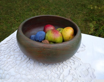 Vintage Hand Carved Elm Wood Bowl: Rustic Home Decor