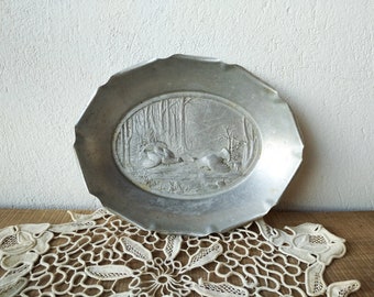 Bol vintage en aluminium gravé : décor de canards volants forgé à la main