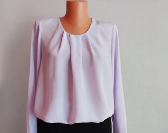 Vintage MADELEINE Silk Blouse,Pale Purple Silk Blouse ,Women's Silk Blouse With Long Sleeve