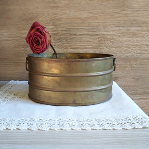 Vintage Oval Brass Planter with Handles: Indoor/Outdoor Plant Pot
