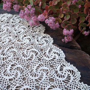 Vintage Hand Crochet Lace Tablecloth with Doilies: Rustic Cotton Decor