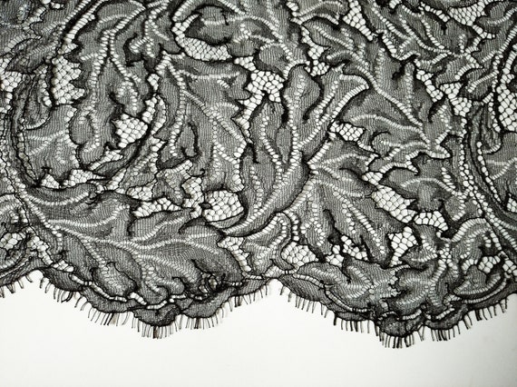Vintage Black Lace Fabric French Lace Solstiss floral Lace