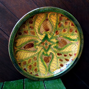 Vintage Sgraffito Ceramic Plate: Bulgarian Folk Art Decor