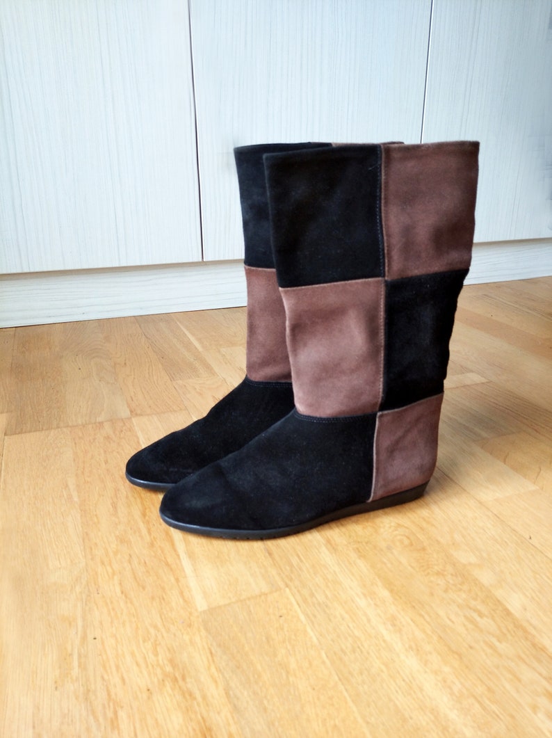Vintage Real Suede Boots Made in Italy ,ladies Brown /black Suede Boots by Clock House Size 7 Etsy