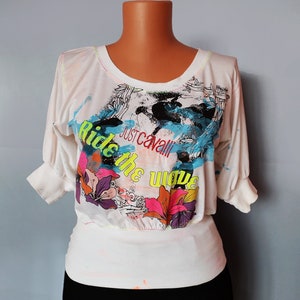 Vintage Just Cavalli  White 3/4 Sleeve  Blouse Print Cotton Size S,Women's Printed Cotton Top With Embroidered logo