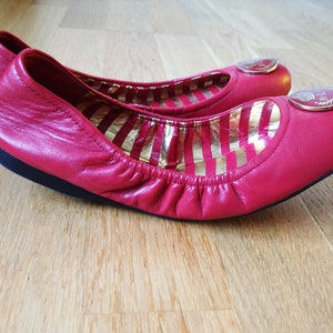 Vintage Ralph Lauren Leather Ballet Flats,Women&#39;s Shoes Ralph Lauren ,Elastic Ballet Flats ,Red Ballet Flats Logo Shoes ,RLL Flats