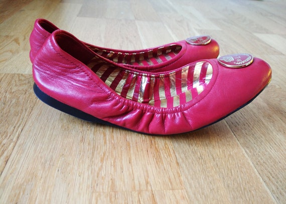 Vintage Ralph Lauren Leather Ballet Flats,women's Shoes Ralph Lauren  ,elastic Ballet Flats ,red Ballet Flats Logo Shoes ,RLL Flats 