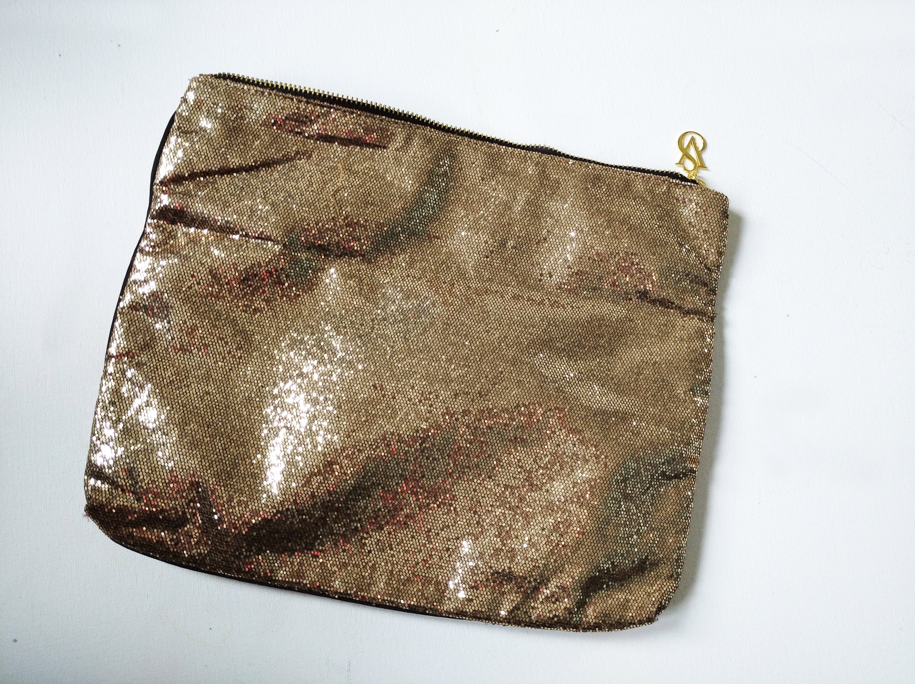 Victoria's Secret Bag Purse Gold Sequin Clutch/make up 