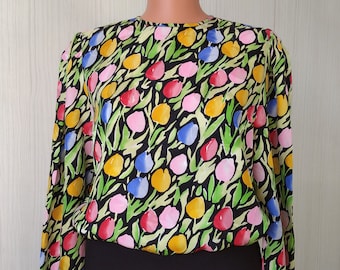 Adriana Papell Vintage Silk Bluzka damska Rozmiar 6, damska wysokiej jakości bluzka z długim rękawem