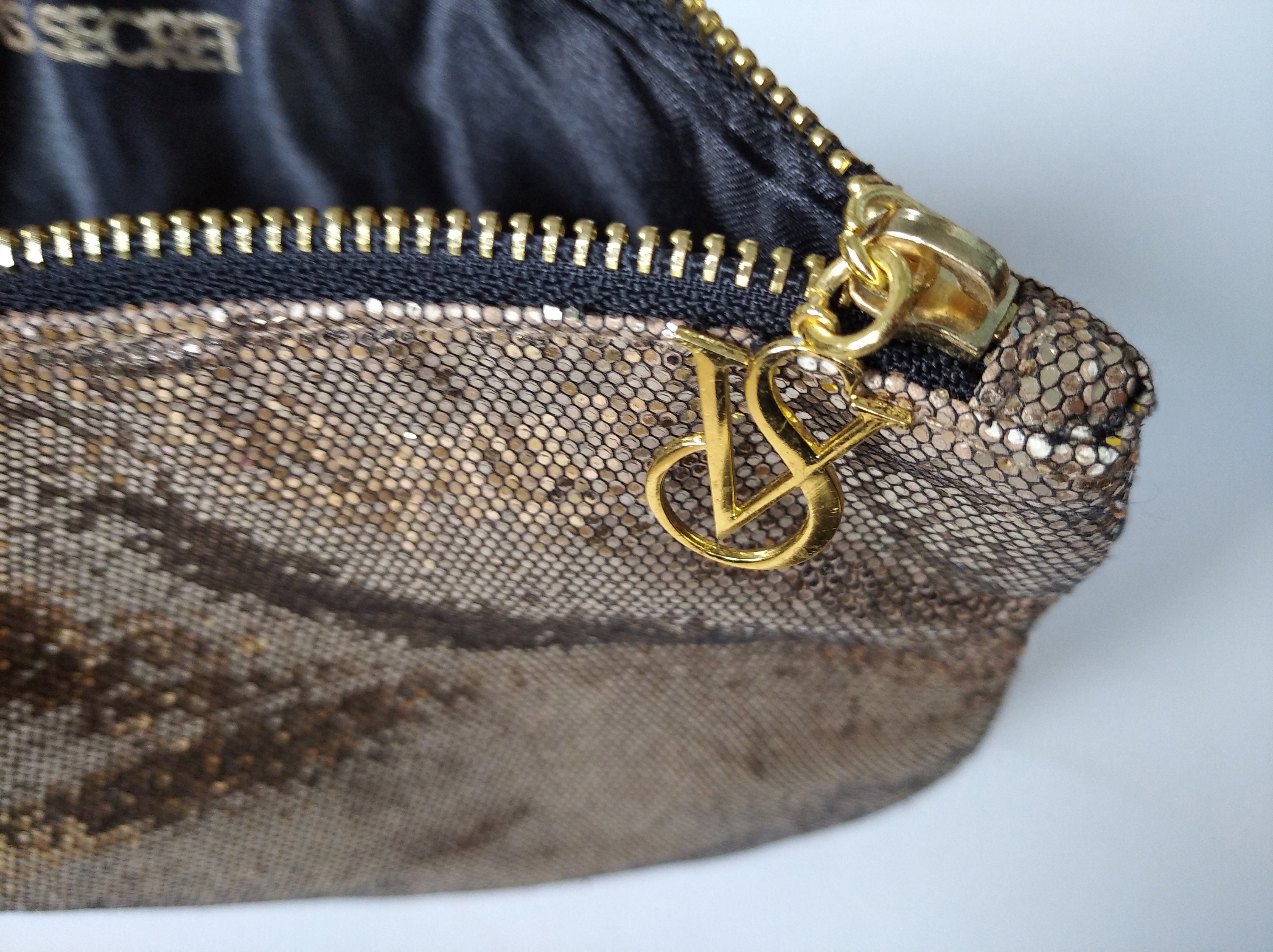 Victoria's Secret Bag Purse Gold Sequin Clutch/make up 
