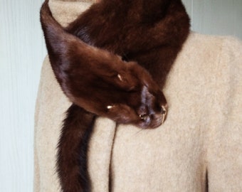 Vintage Mink Fur Collar Scarf - 1950s Chestnut Brown Stole