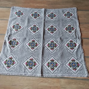 Vintage Hand Embroidered Cross Stitch Tablecloth ,Very Old hand made tablecloth , Rustic Decor