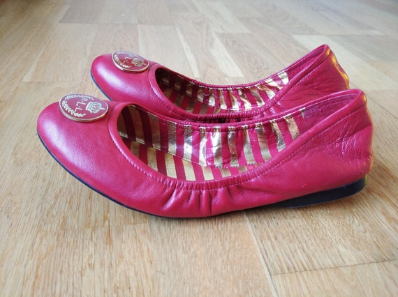 Vintage Ralph Lauren Leather Ballet Flats,Women's Shoes Ralph Lauren ,Elastic Ballet Flats ,Red Ballet Flats Logo Shoes ,RLL Flats